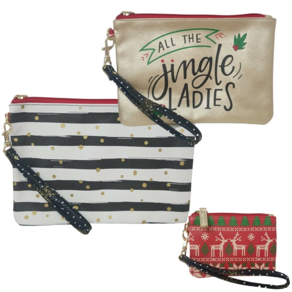 Holiday Wallet Clutch Set Makeup Wristlet 3 piece